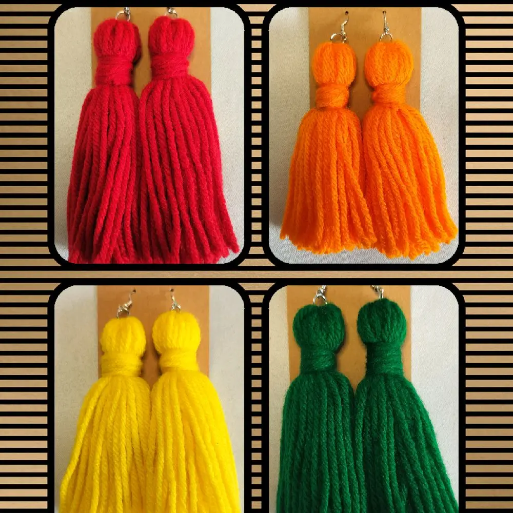 Yarn Tassel Earrings - Bohemian Style, Lightweight, Comfortable, Colorful Tassels, Hook Design, Perfect for Everyday Wear