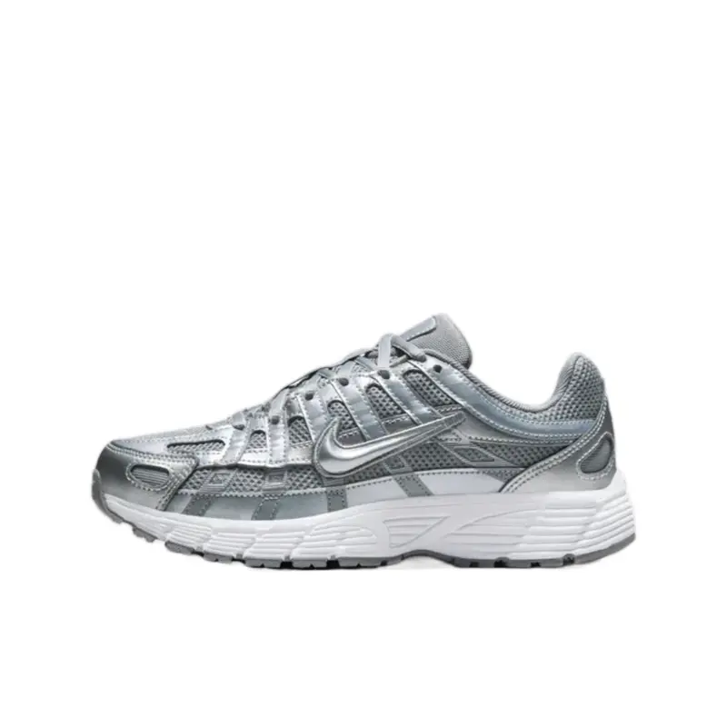NIKE P-6000 Female Sneakers, Lightweight Sporty Chic Retro Shoes in Metallic Cool Grey with Mesh & Synthetic Leather Overlays for Walking & Running