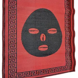 Estera Elegua Mat Elegua - Red & Black Greek Key Design with Coffee Bean