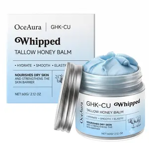GHK-CU Peptide Beef Tallow for Skin, GHK-CU Whipped Tallow Honey Balm with Methylene Blue and Manuka Honey, Nourishing Body Moisturizer, for Dry & Sensitive Skin, Firming Skin for Improve Wrinkles and Fine Lines, 2.12 oz