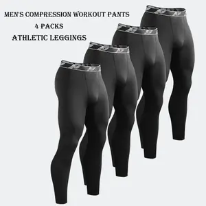 4 Pack Men's Compression Workout Pants Compression Sweatpants For Men Thermal Athleisure Bottoms Fleece Lined Sports Tights Athletic Leggings Cuffed Sweatpants Athleisure Style Bottoms Base layer Winter Gear For Skiing Running Gym Football Sports