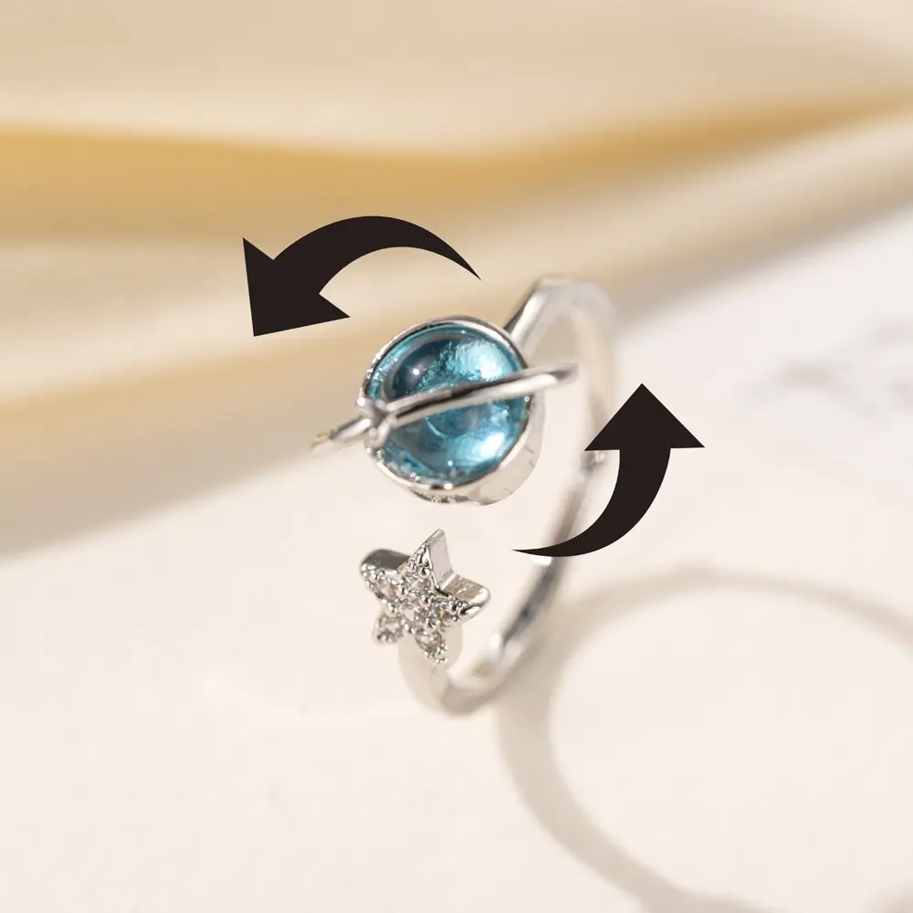 Rotating Planet Ring for Women – Anxiety Relief Finger Ring, Stress-Resistant, Pressure-Reducing