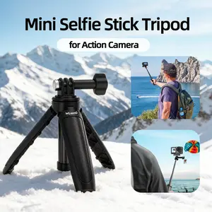 Mini Selfie Stick Tripod, Accessories for GoPro Hero Series or DJI Osmo Action 6/5Pro/4/3/360 or Insta360 X5/4/3/2/Ace Pro2/1, for Holiday Travel, Group Photo and Outdoor Sport, 2-in-1 Lightweight Design, Retractable Adjustable