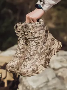 Men's High Top Military Jungle Tactical Boots, Breathable Wear-Resistant Design, Outdoor Sports and Daily Wear, PU Leather Striped Shoes