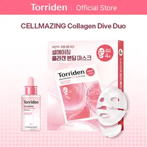 [Torriden Official] CELLMAZING Collagen Dive Duo | Overnight Firming Skincare with 5D Collagen Complex Pore Perfecting Ampoule + Collagen Firming Gel Facial & Neck Mask (4ea)