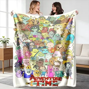 Adventure Time Cartoon Character Blanket, High-Weight Flannel Fabric, Soft and Warm, Anti-Wrinkle, Easy Clean, Perfect Gift, Cartoon Pattern Blanket