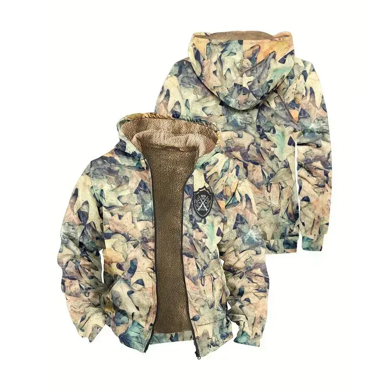 Men's Camouflage Hooded Jacket, Lined - Autumn/Winter Warm Zipper Sweatshirt, Casual Leaf Print Design, Multiple Pockets, Adjustable Hood, Polyester Blend, Easy to Match with Casual Outfits Men's Camouflage Hooded Jacket, Lined - Autumn/Winter Warm Zipper Sweatshirt, Casual Leaf Print Design, Multiple Pockets, Adjustable Hood, Polyester Blend, Easy to Match with Casual Outfits