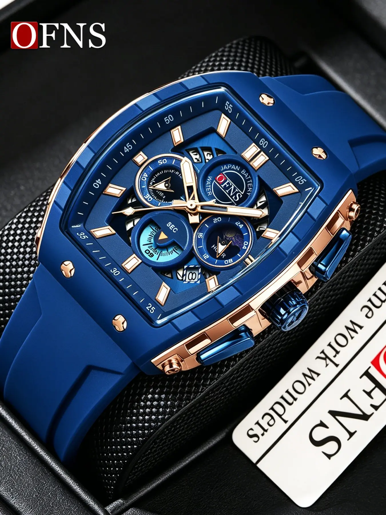 OFNS 1203 Fashion Multifunctional Chronograph Wrist Watch, Three-eye Six-Hand Quartz Watch with Calendar Window, Men's Business Style Waterproof Watch, Quartz Analog Wristwatch