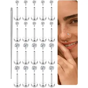 Milacolato 16G Surgical Steel Geometric Body Piercings Set - Threaded Screw Internal Thread CZ Flat Back Hypoallergenic Jewelry for Tragus, Conch, Helix, Lip, Cartilage, Forward Lip, Monroe, Labret, Casual Wear, Daily Use