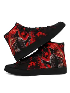 Women's Skull & Warrior Print High Top Sneakers, Casual Comfortable Sports Shoes for Daily Wear, Female All-match Round Toe Shoes for Daily Wear