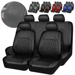 Car 5 Seat Covers Front Rear Full Set PU Leather Protector Cushion Pad Mat Decoration, Universal for Most Vehicle 4 Door 2 Row 5 Seats Daily Home Car