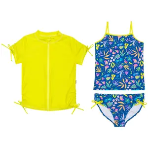 Girls Short Sleeve Rash Guard + Tankini Bikini Set (3 Piece) | "Tropadelic”