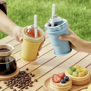 Foldable Ice Ball Cup with Straw, PortableSilicone Ice Mold, Summer New Design,Convenient Handheld Cup, Perfect forOutdoor Use