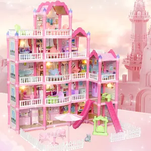 Villa Toy Set Playhouse with Miniature Dolls, Perfect for Multi-Player Interaction, Ideal Gift for Ages 3+, Includes Lights (requires Aa Batteries)