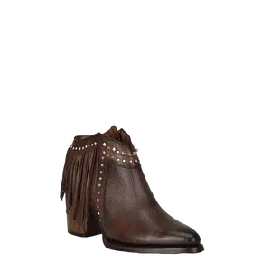 Cuadra Ladies Fringe & Studs Chocolate Pointed Toe Booties CU813