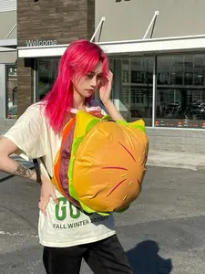 Large Capacity Backpack, Cute Cartoon Cheeseburger Design, Unisex School Bag, Casual Style, Perfect for Students & Daily Use