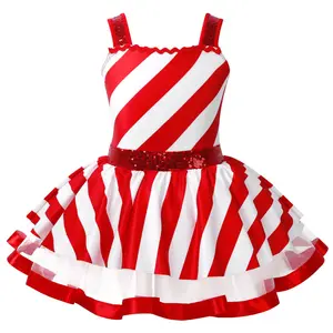 Kids Girls Tutu Dance Dress Christmas Party Candy Cane Costume Outfit