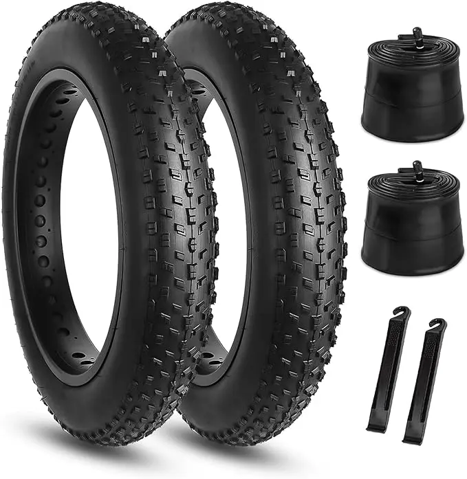 Hycline Fat Bike Tires Set: 26x4.0 Inch Folding Replacement MTB Fat Tires, All-Terrain High-Density Bicycle Tires with Inner Tubes and Tire Levers for Urban Street or Trail Riding