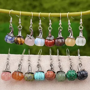 3Pairs Halloween Vintage Pumpkin Earrings Creative Natural Crystal Pumpkin Shaped Witch Hat Earrings Ornaments, Ideal gift for family and friends