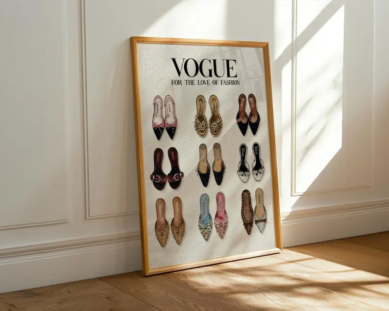 [Unframe Poster] Editorial Fashion Shoe Grid Print, Luxury Magazine‑Inspired Style Wall Art
