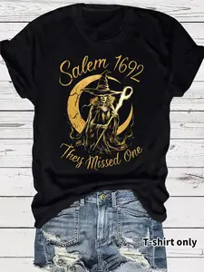Women's Salem 1692 Witch Shirt, Vintage Halloween Shirt, Casual Fitted Round Neck Short Sleeve T-shirt for Daily Wear, Ladies Summer Clothes, Top, Womenswear