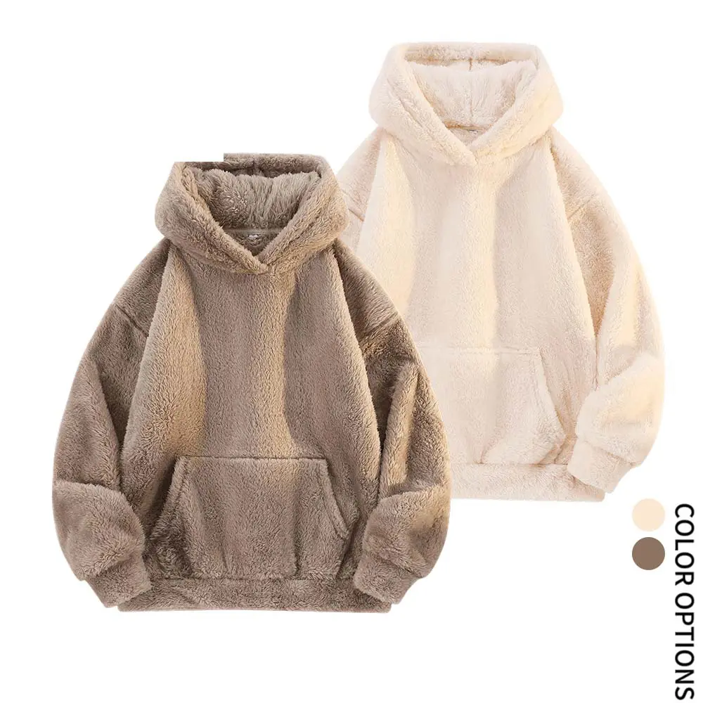 Men’s thick coral fleece hooded sweatshirt with large kangaroo pocket, relaxed casual warm top for autumn/winter, suitable for home and outdoor wear, slouchy pullover for fall/winter sweater cozy men sohochic