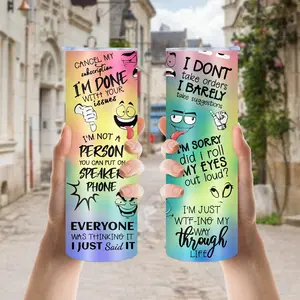 20oz Rainbow Sarcasm Coffee Cups, Funny Stainless Steel Insulated Tumbler With Lid And Straw - Sarcastic Quotes Design Mugs - I Whisper WTF, Keep Drinks Hot Or Cold. Perfect Gift For Introverts & Humor Lovers. Office, Home & Travel Must Have