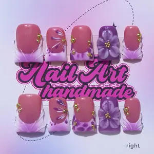 Delicatething Y2K Style Nail Set, Handmade French Design, Includes Jelly Glue, Crystal Stick, File, Perfect Gift for Women, Nail Art Design