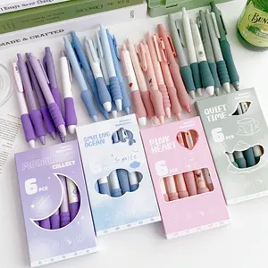 6-piece dopamine-inspired high-aesthetic retractable gel pens with smooth soft grip and stress-relieving click mechanism 0.5mm black retractable gel pens Christmas, Valentine's Day and back-to-school season gifts Office stationery