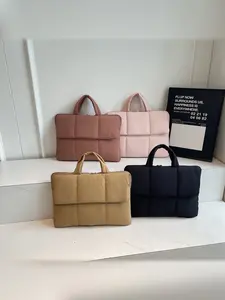 Soft Laptop Handbag, 14/15.6 Inch, Shockproof Lightweight Briefcase, Embroidered Stitching, Simple Commuter Bag, Fits Luggage Handle, Unisex Travel Essential