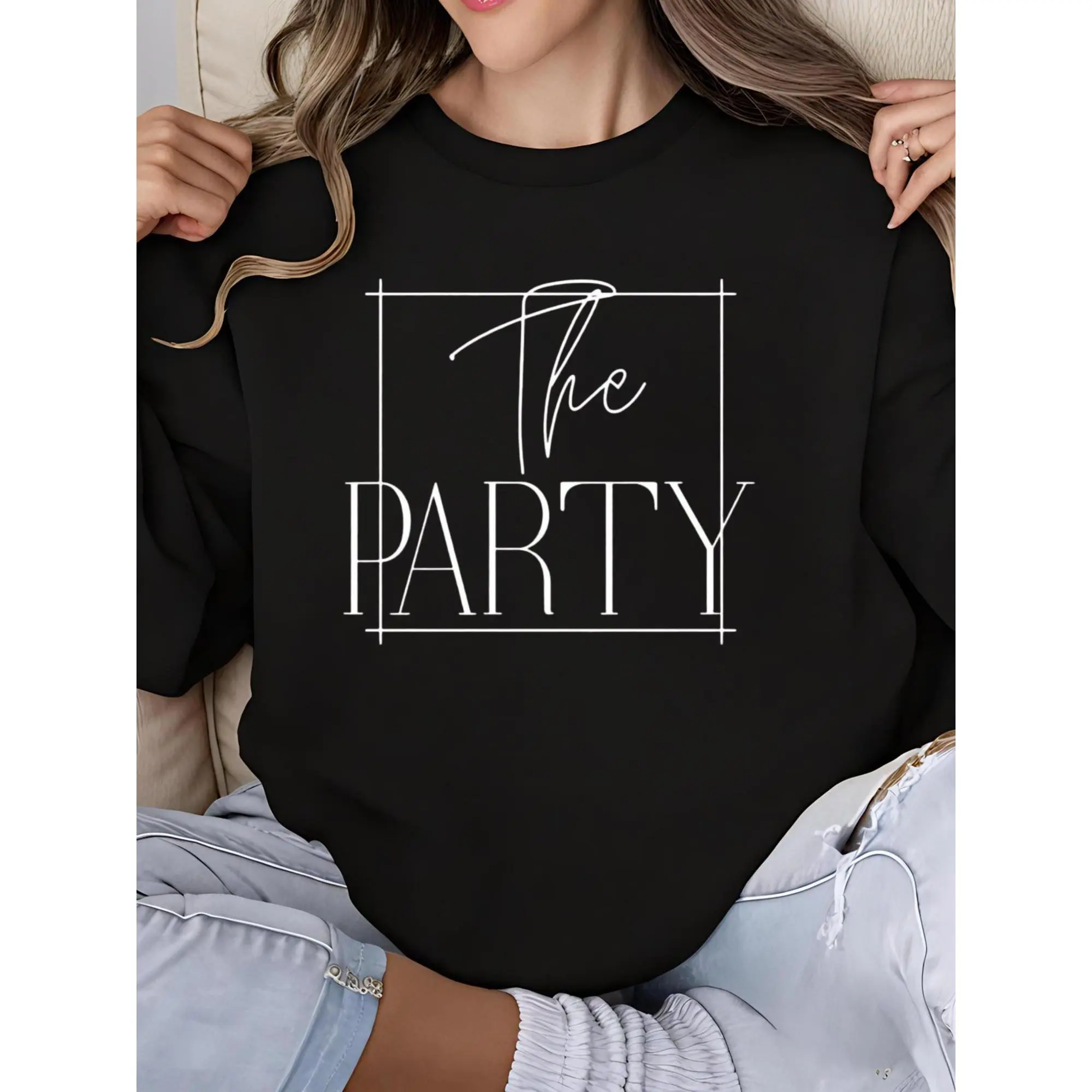 Bride Crew Neck Long Sleeve Sweatshirt for Women Wife of The Party Bachelorette Crew Neck Long Sleeve Sweatshirt Bridesmaid Tops Funny Wedding Print Sweatshirt