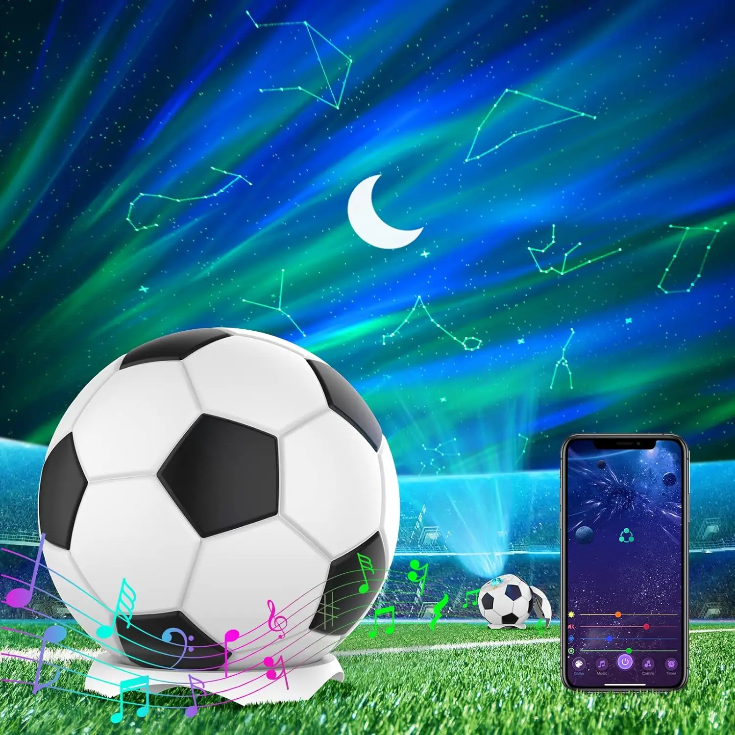 Smart App Soccer Constellation Galaxy Projector - Star Projector Lights with Bluetooth Speaker & White Noise, Night Light for Kids and Adults, Bedroom