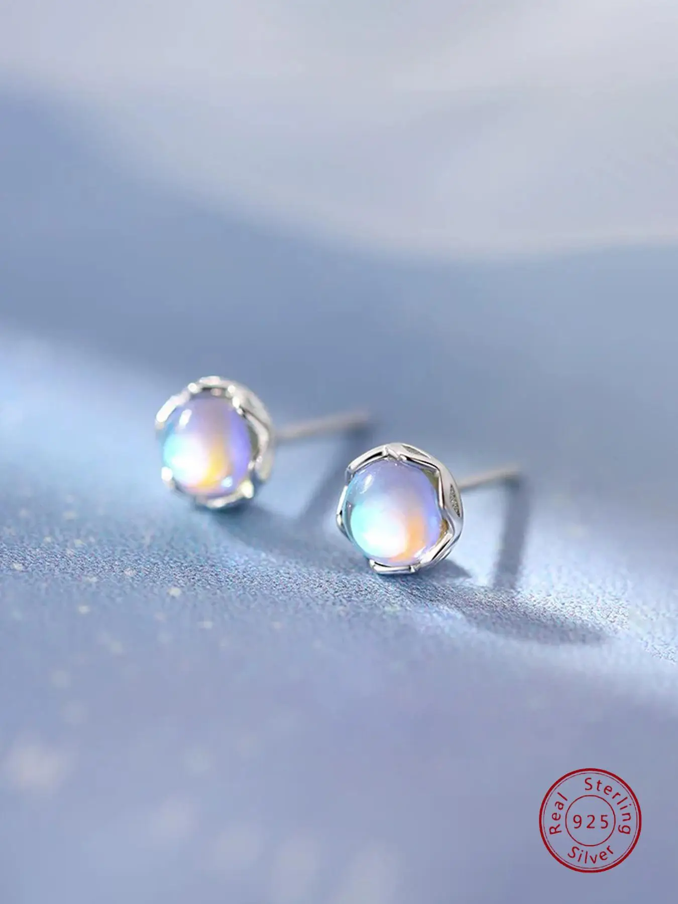 925 Sterling Silver Moonstone Decor Stud Earrings, Fashionable Earrings for Women & Girls, Trendy All-match & Exquisite Jewelry for Birthday Gift