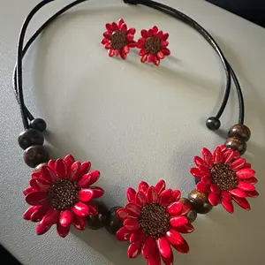 Handcrafted Red Seed Flower Jewelry Set