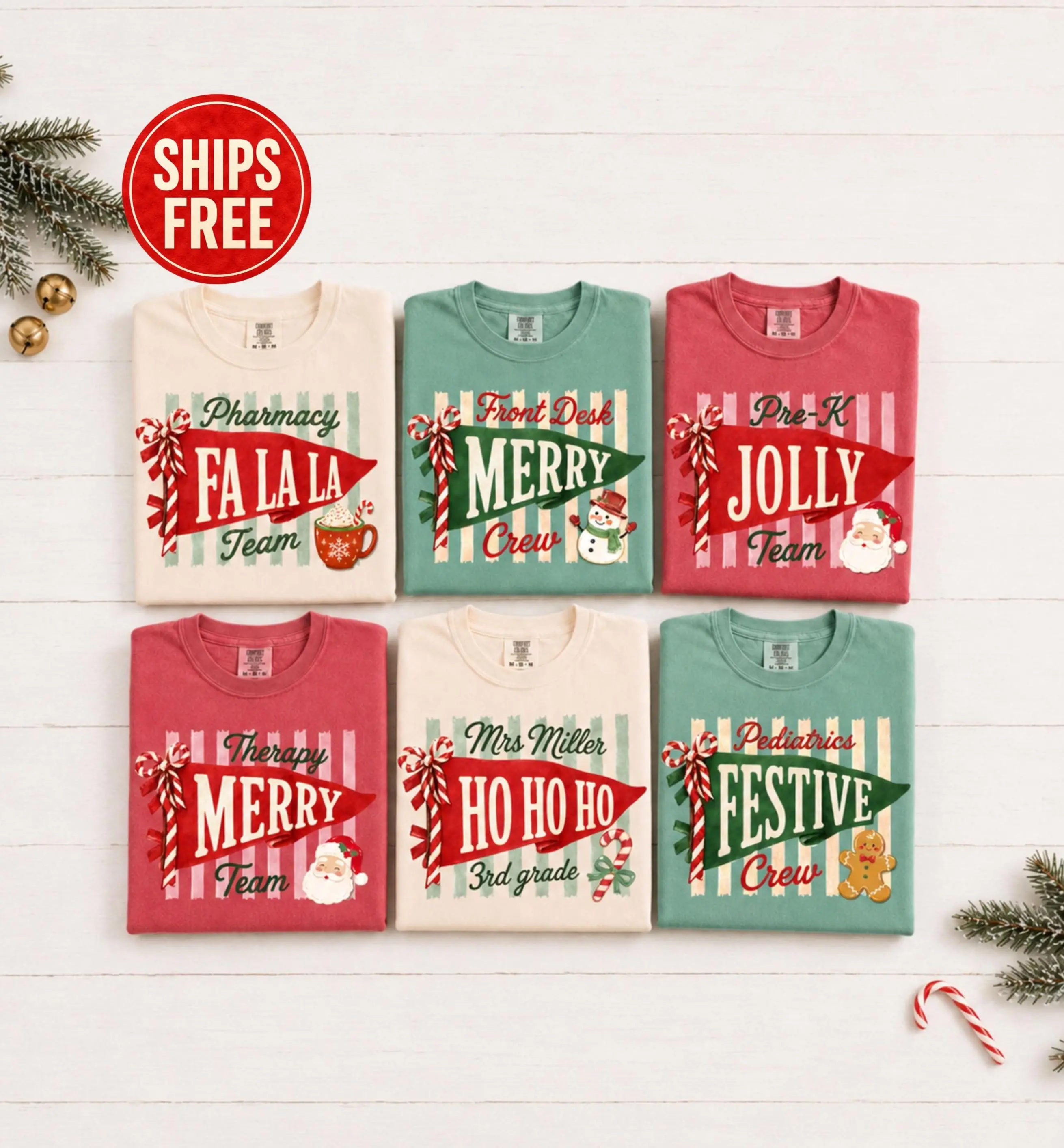 Comfort Colors Matching Christmas Shirts, Personalized Office Holiday Graphic Tees, Custom Coworker Team T-Shirts, Teacher Staff Christmas Crew Apparel, Workplace Holiday Party Outfit for Women & Men