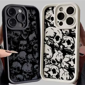 Horrible Black Skull Pattern Phone Case For iPhone 16 Pro Max 15 14 Plus 11 12 13 XS X XR  Shockproof Silicone Soft Cover