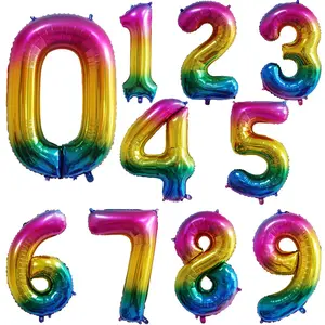 40Inch New Rainbow Number Balloons 1 2 3 4 5 6 7 8 Foil Balloon Birthday Party Decorations Figures Globos Baby Shower Decorate Wedding