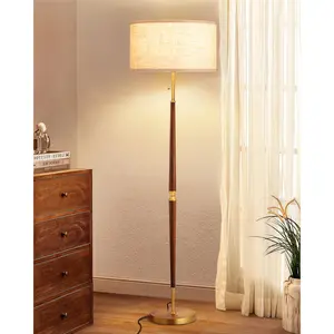 EDISHINE 62 inch Mid-Century Modern Floor Lamps for Living Room, Retro Floor Lamps, Contemporary Wooden Standing Lamp with Chain Switch,Gold-HLFL09B