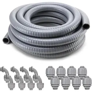 Liquid-Tight Conduit and Connector Kit,Flexible Non Metallic Liquid Tight Electrical Conduit,3/4inch 25ft Electrical Conduit Kit,with 8 Straight and 8 Angle Fittings Included,3/4 in. Dia