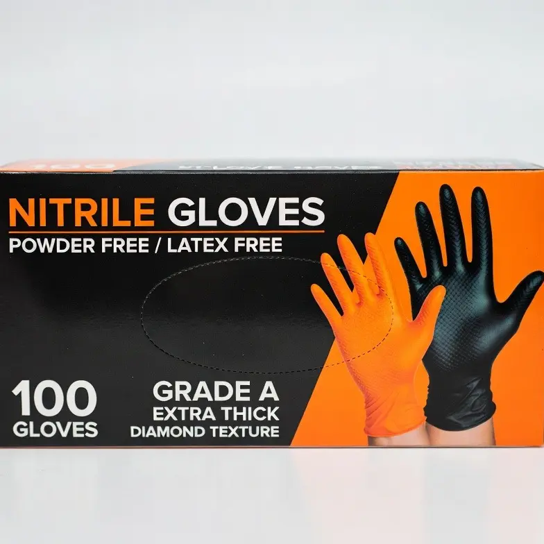 EliteChefs 9 Mil Diamond Textured Nitrile Gloves - Disposable, Heavy Duty Extra Thick, Latex & Powder Free, Chemical & Puncture Resistant, Ideal for Auto Repair, Cleaning