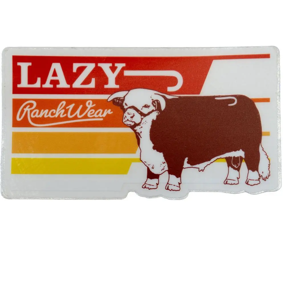 Lazy J Ranch Wear Retro Hereford Bull Animal Sticker - 4in x 2.21in, Craft Scrapbooking Stickers for DIY Projects, Decal Sticker