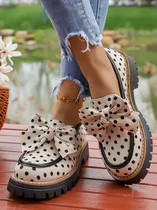 Women's PU Leather Slip On Loafers, Thick Sole Rubber Shoes, Modest Style All-Season Footwear, Plain Design, Perfect for Daily Wear