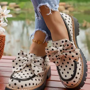 2026 Spring Summer New Zebra Stripe Bow Tie British Style Earl Loafer Thick Sole Small Leather Shoe Chunky Heel Women's Single Shoes