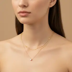 Double Layer Solitaire Diamond Beaded Gold Dainty Necklace