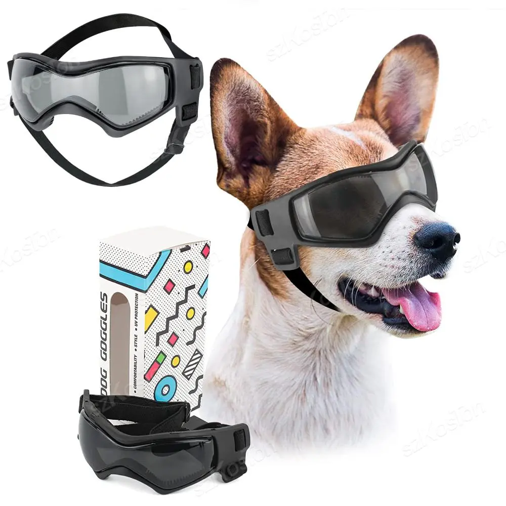 Pet Eyewear Accessories - Rubber-Frame Outdoor UV-Protection Goggles for Small-Medium Breed Dogs, Adjustable Windproof Puppy Glasses for Vehicle Use