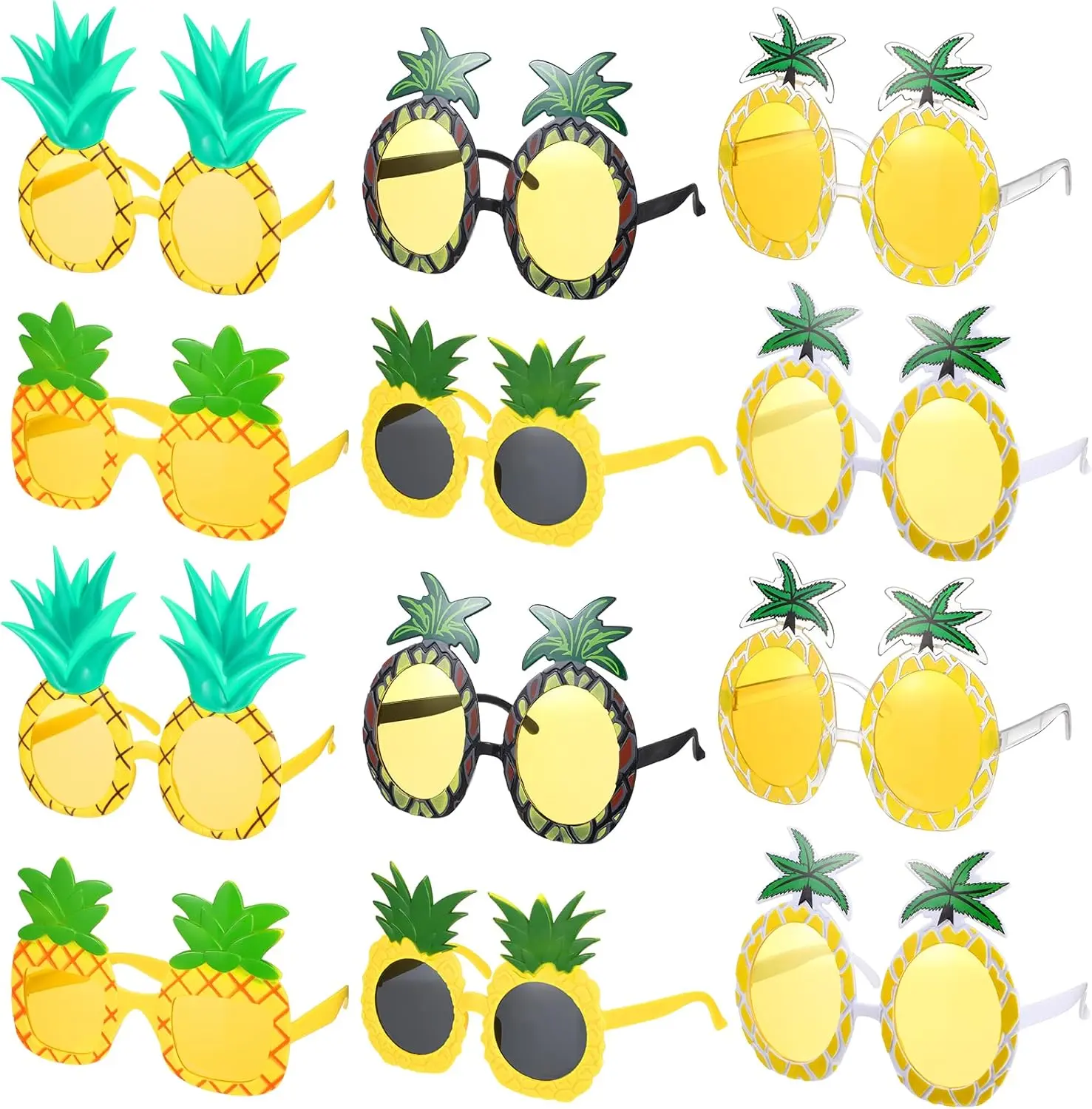 12 Pairs Pineapple Sunglasses Luau Glasses Tropical Pineapple Glasses Funny Hawaiian Fruit Shape Booth Props Party Favors for Summer Pool Beach Luau Theme Party Accessories