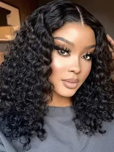 4x4 Water Wave Glueless Bob Wig Human Hair for Women Short Curly Bob Wig 4x4 Lace Front Pre-Plucked HD Lace Melted Hairline 180% Density Beginner Friendly Wear Go Glueless Everyday Wear Party Birthday Vacation Holiday Gift 10-16 Inch