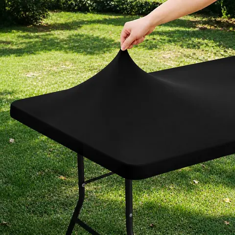 1 6 8 10 Pack Elastic Fitted Tablecloth for 6 Foot Folding Tables, Rectangle Stretch Table Cover with Elastic Edge, Windproof Spill Proof Washable Table Protector for Outdoor Picnic, Camping, Party, Banquet, Patio and Indoor Dining Events