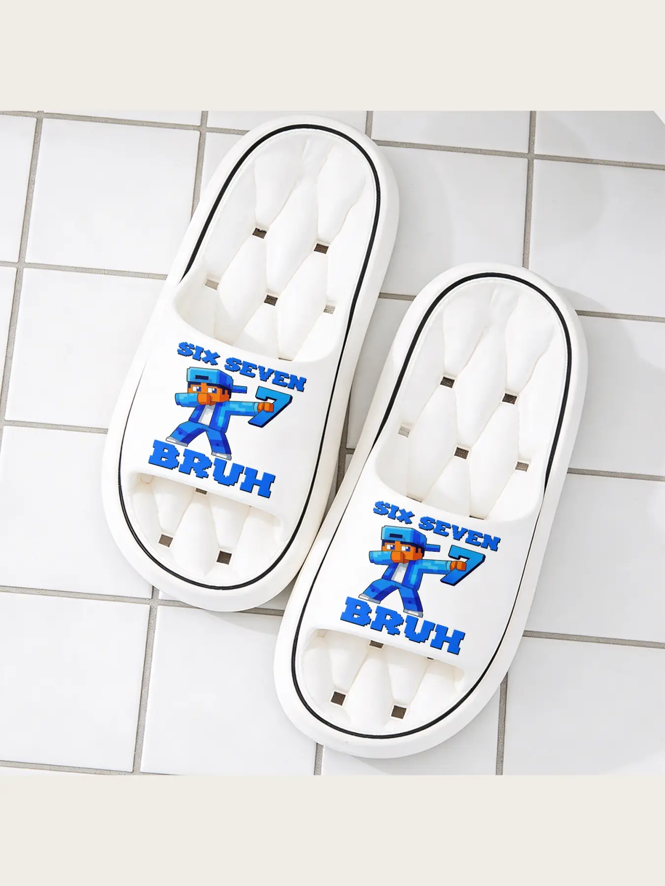 Minecraft Style Dabbing Character House Slippers, Soft Non-slip Indoor Slip-on Slides, Casual Blue Cool 67 Bruh Themed Home Footwear For Boys Teens Fans, Lightweight Breathable Lounge Shoes For Bedroom Living Room Daily Wear