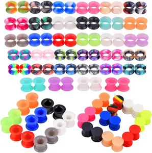 100pcs Colorful Silicone Ear Gauges Plugs Double Flared Ear Tunnels Stretchers Ear Piercing Jewelry 2g-3/4